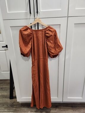 A New Day Rust Orange Puff Sleeve Midi Dress Size XS